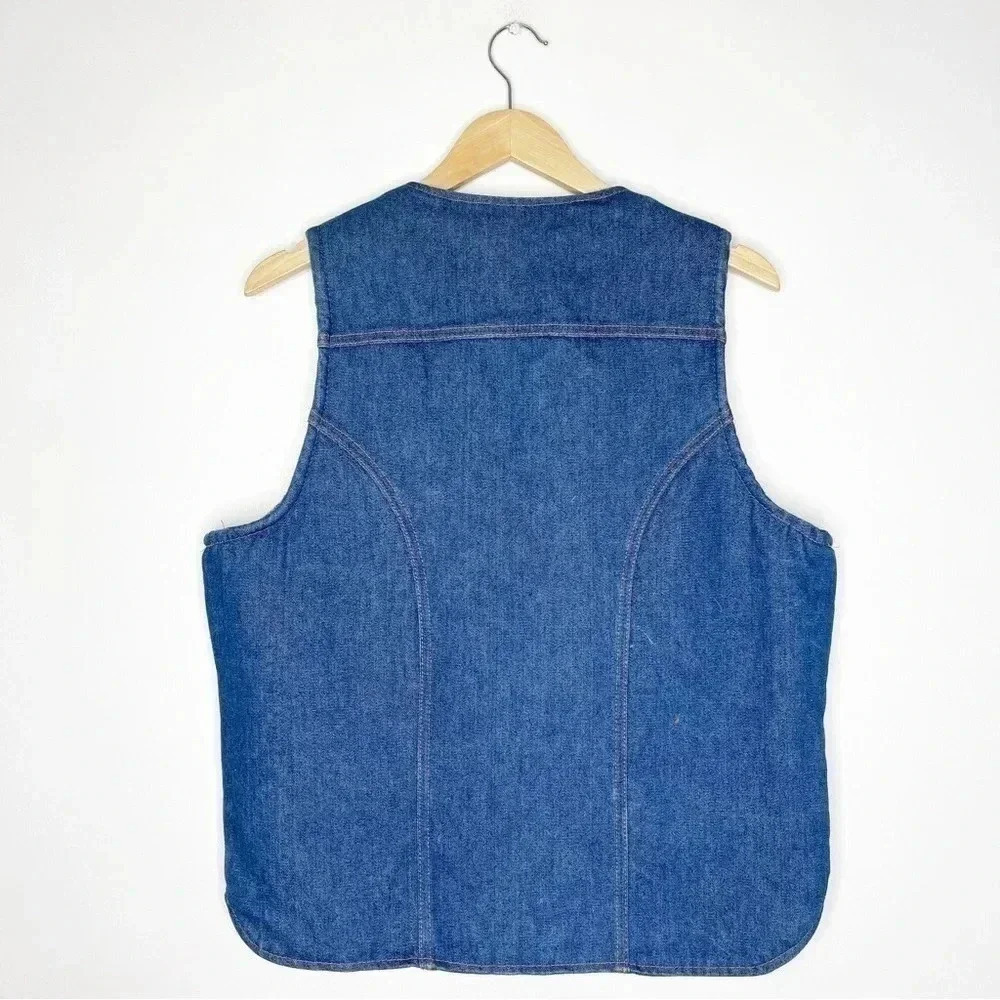 Wrangler Vintage Shearling Lined Denim Vest 1970's Size Large - Picture 7 of 7
